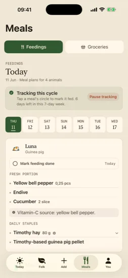 Tendlet meal planning screen