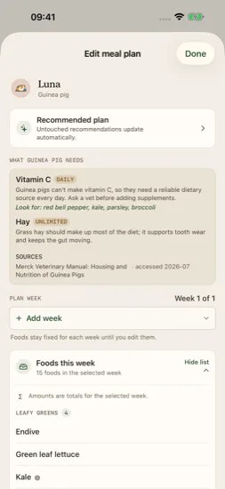 Current expanded weekly food list grouped by category