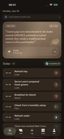Current Today screen in the Cream palette, dark mode