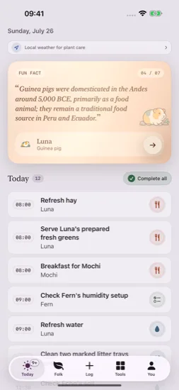 Current Today screen in the Heather palette